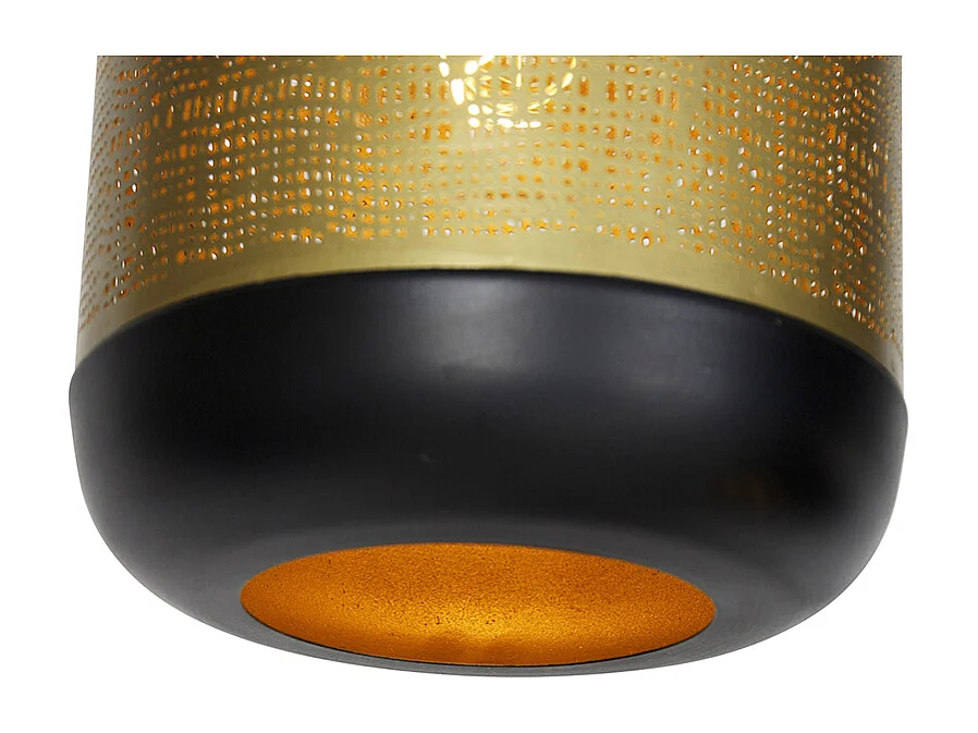 Suspension vintage noire avec abat-jour rond en laiton 3 lumières - Kayleigh