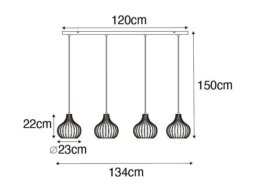 Suspension moderne noire 4 lumières - Sapphira