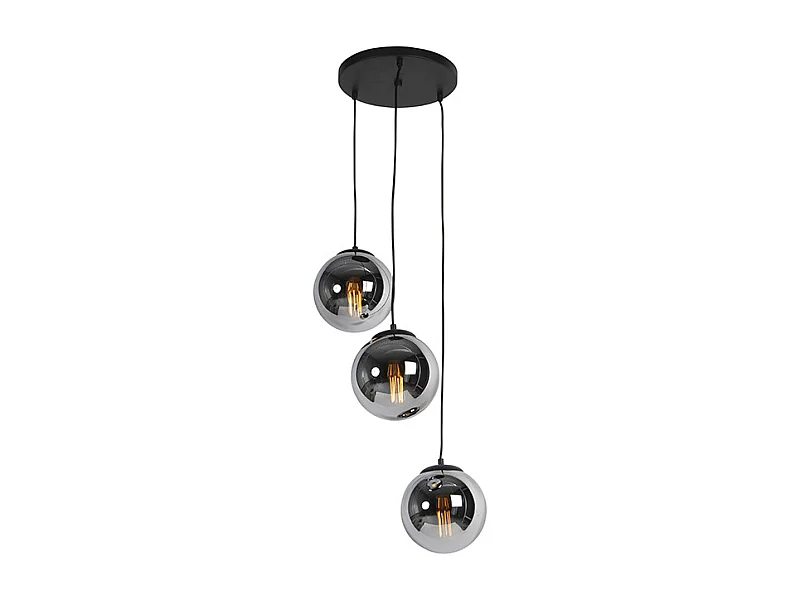 Suspension Art déco noire avec verre fumé 3 lumières - Pallon