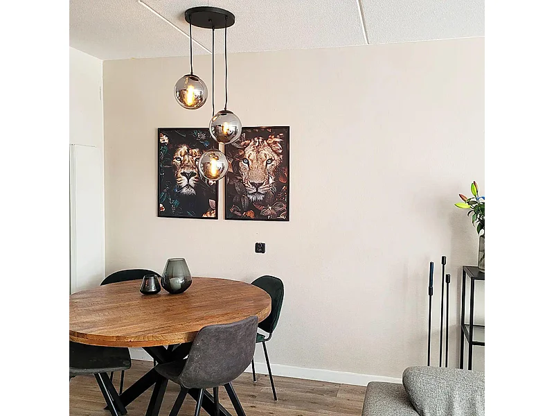 Suspension Art déco noire avec verre fumé 3 lumières - Pallon