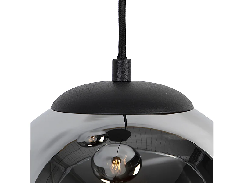 Suspension Art déco noire avec verre fumé 3 lumières - Pallon