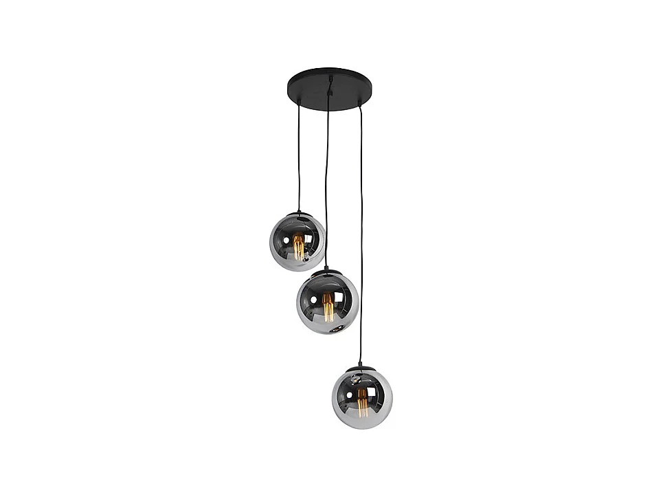 Suspension Art déco noire avec verre fumé 3 lumières - Pallon