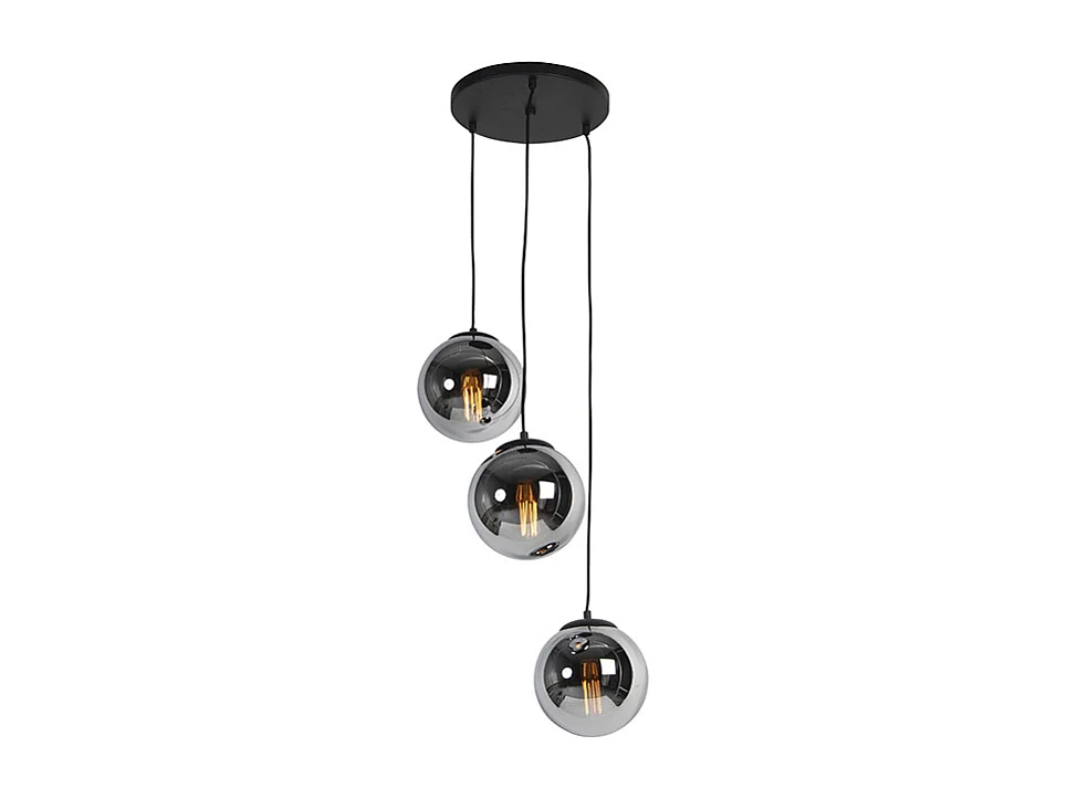 Suspension Art déco noire avec verre fumé 3 lumières - Pallon