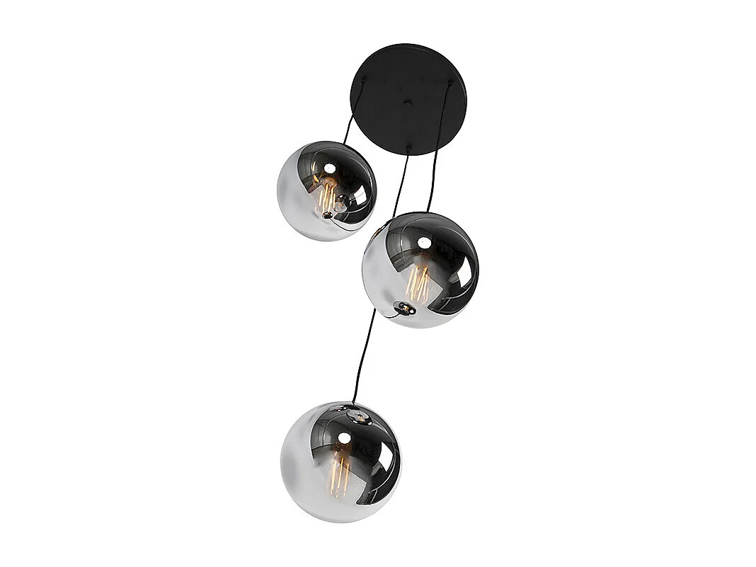 Suspension Art déco noire avec verre fumé 3 lumières - Pallon