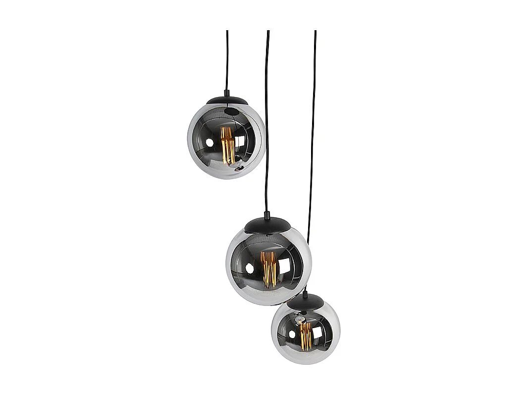 Suspension Art déco noire avec verre fumé 3 lumières - Pallon