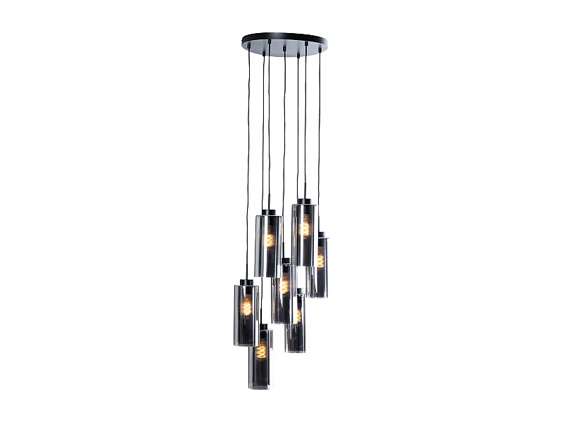 Lampe à suspension Art Déco noire avec verre fumé 7 lumières - Laura