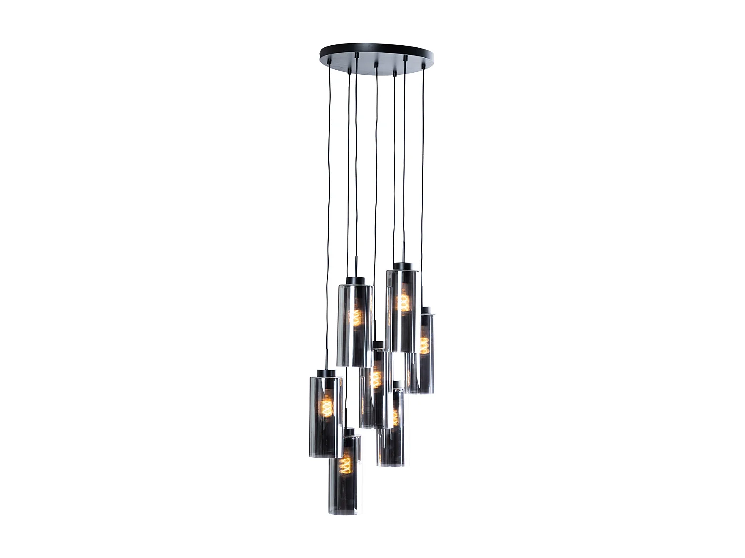 Lampe à suspension Art Déco noire avec verre fumé 7 lumières - Laura