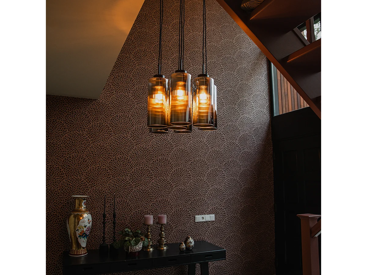 Lampe à suspension Art Déco noire avec verre fumé 7 lumières - Laura