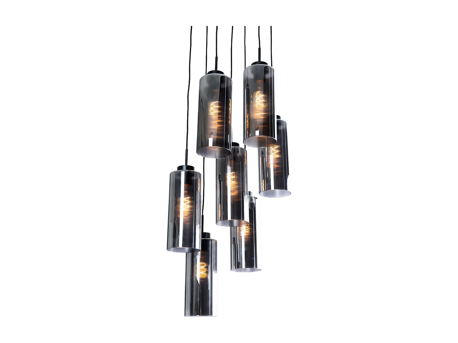 Lampe à suspension Art Déco noire avec verre fumé 7 lumières - Laura