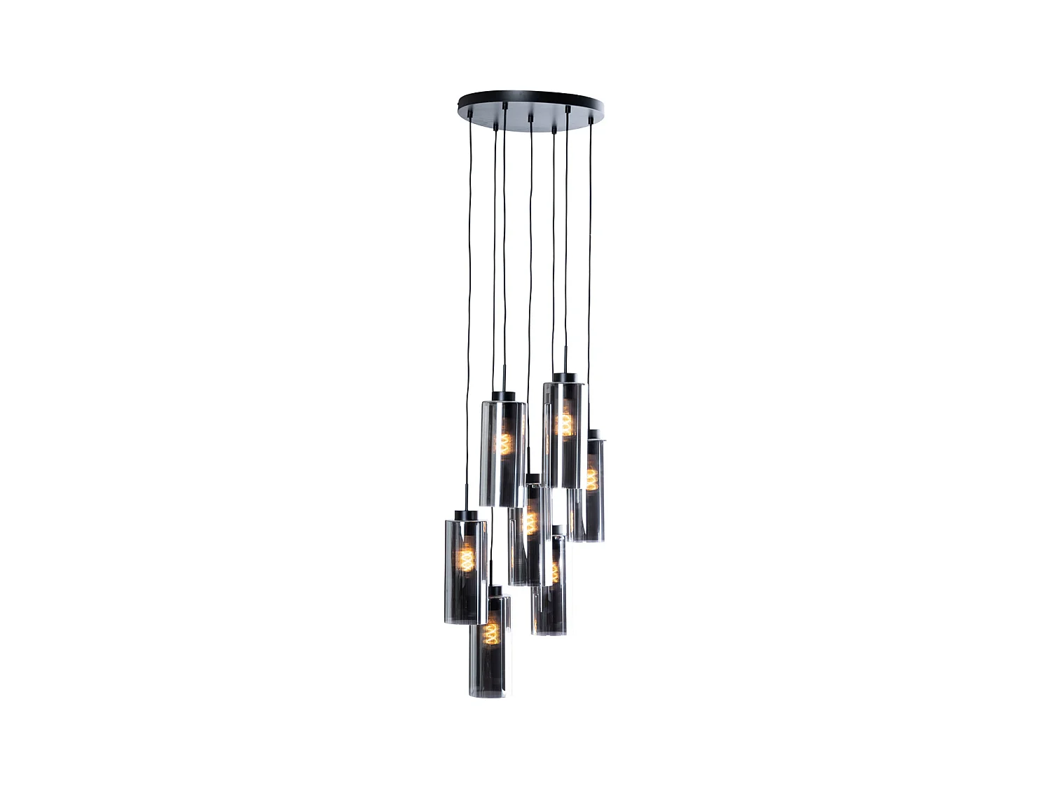 Lampe à suspension Art Déco noire avec verre fumé 7 lumières - Laura