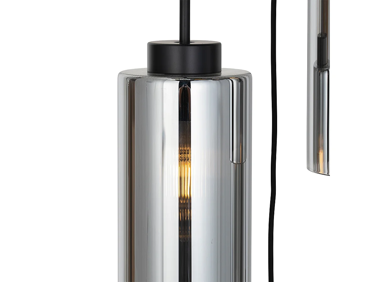 Suspension Art Déco noire avec verre fumé 7 lumières - Laura