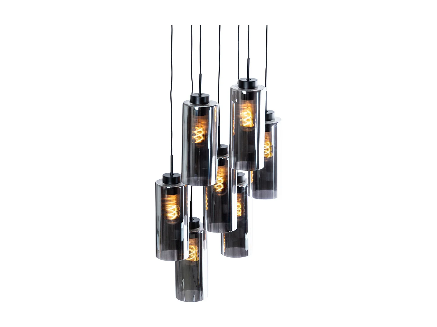 Suspension Art Déco noire avec verre fumé 7 lumières - Laura