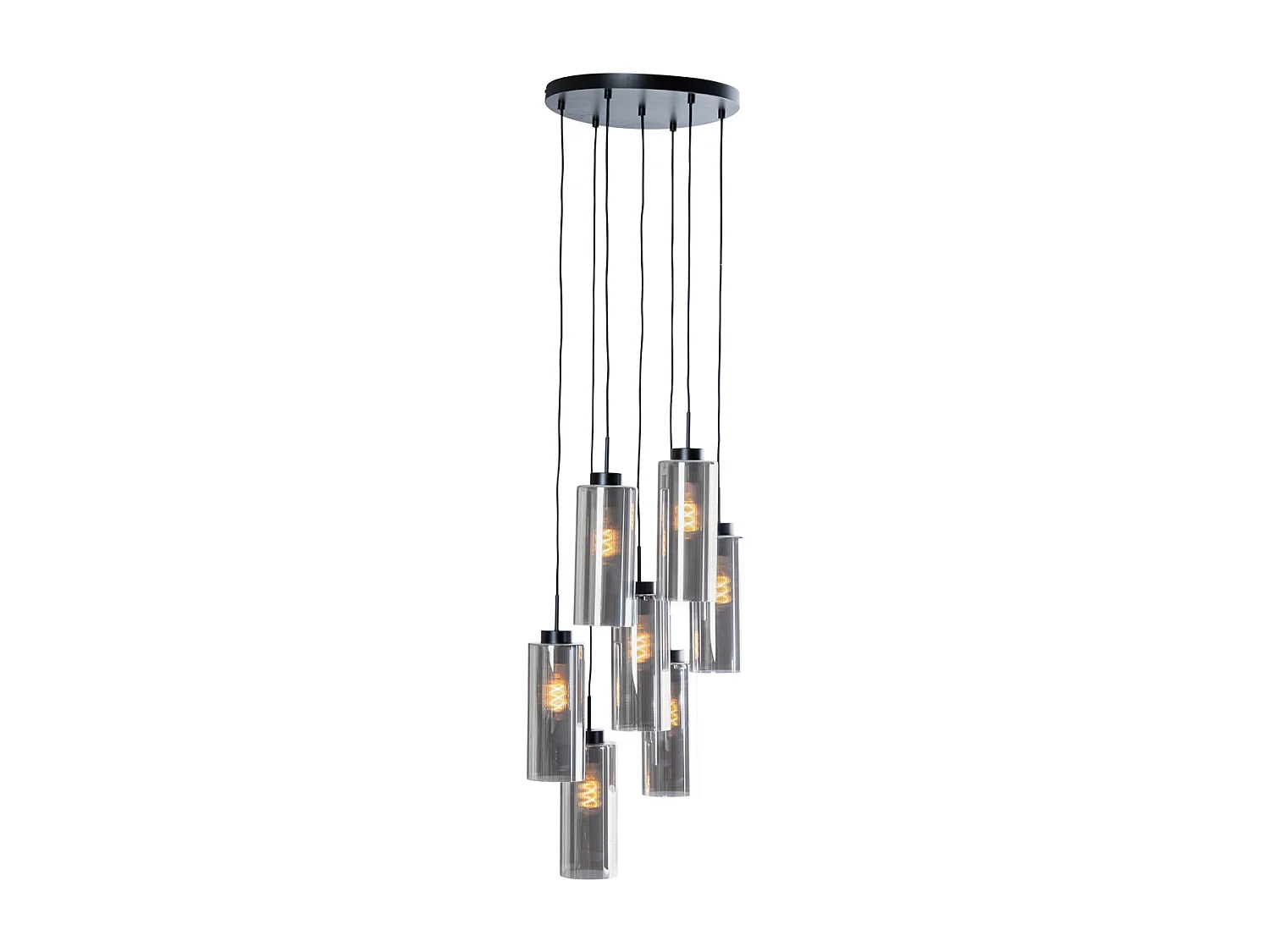 Suspension Art Déco noire avec verre fumé 7 lumières - Laura