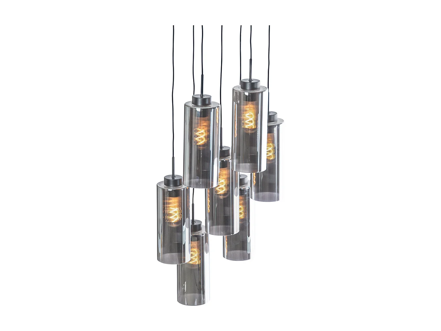 Suspension Art Déco noire avec verre fumé 7 lumières - Laura