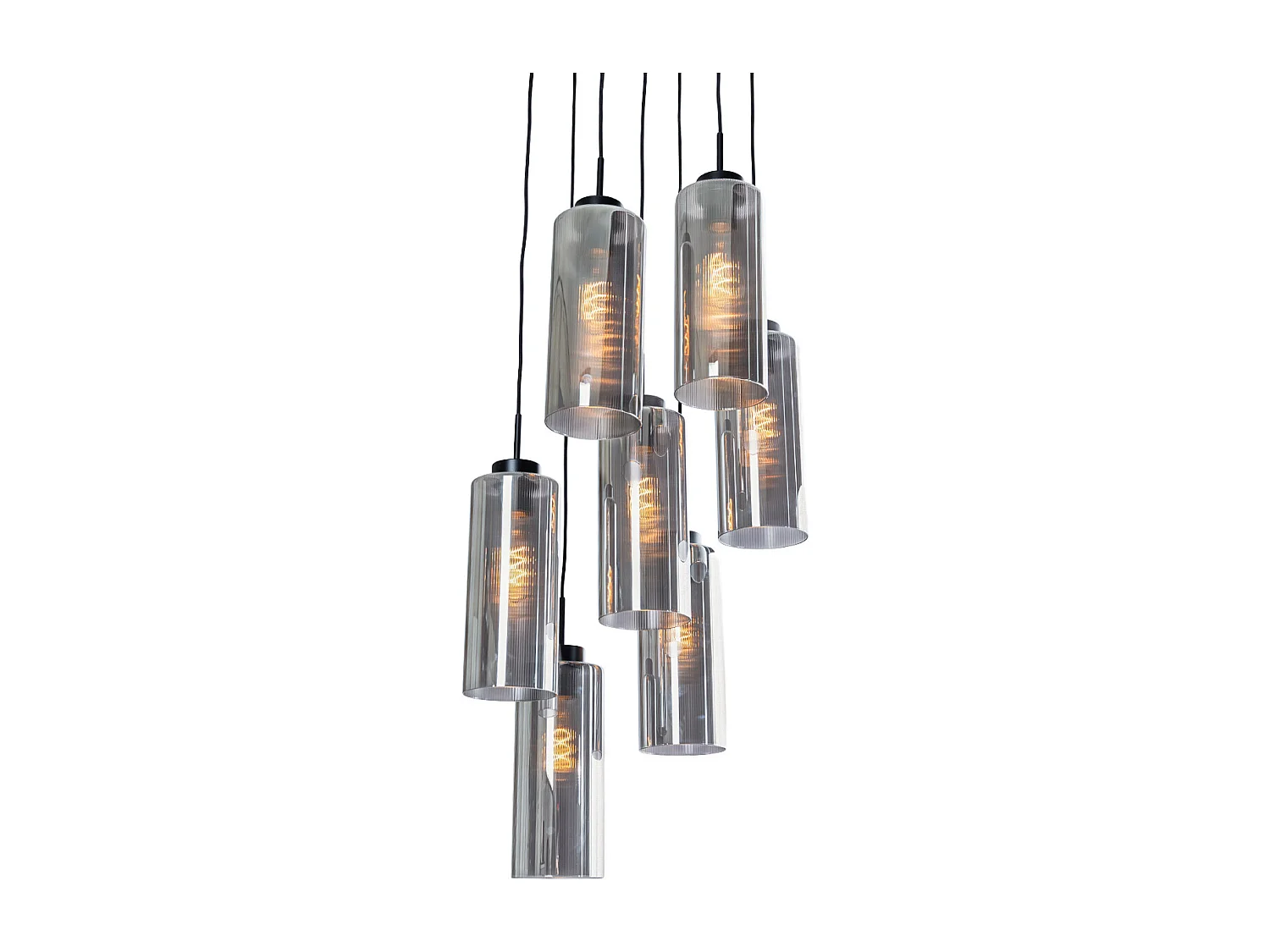 Suspension Art Déco noire avec verre fumé 7 lumières - Laura
