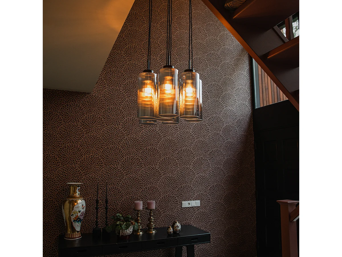 Suspension Art Déco noire avec verre fumé 7 lumières - Laura
