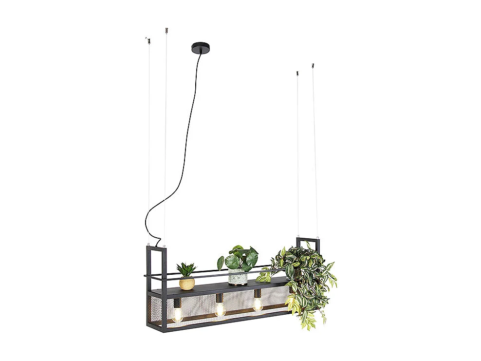 Suspension industrielle noire avec maille 4 lumières - Cage Rack