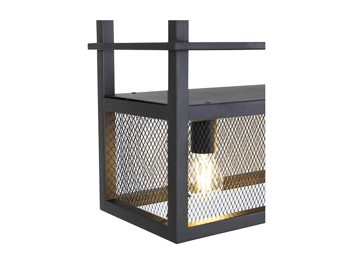 Suspension industrielle noire avec maille 4 lumières - Cage Rack