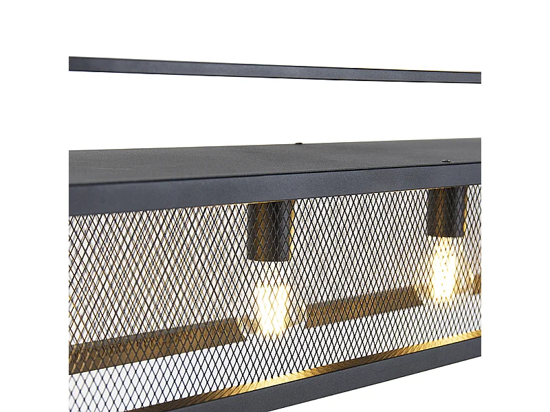 Suspension industrielle noire avec maille 4 lumières - Cage Rack