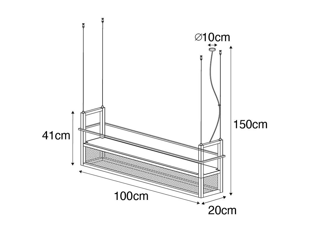 Suspension industrielle noire avec maille 4 lumières - Cage Rack