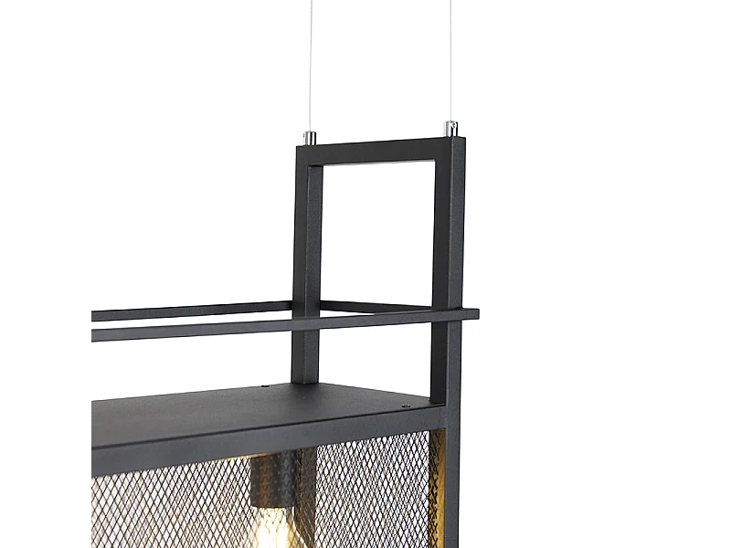 Suspension industrielle noire avec maille 4 lumières - Cage Rack