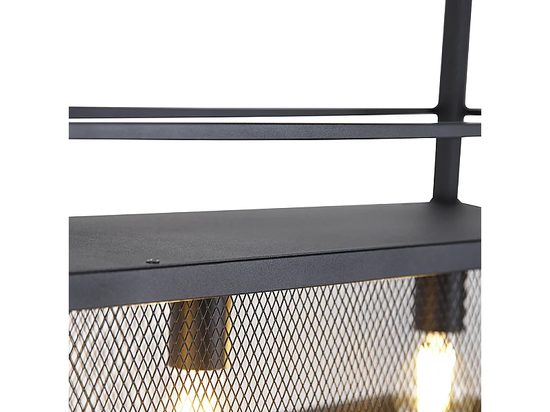 Suspension industrielle noire avec maille 4 lumières - Cage Rack