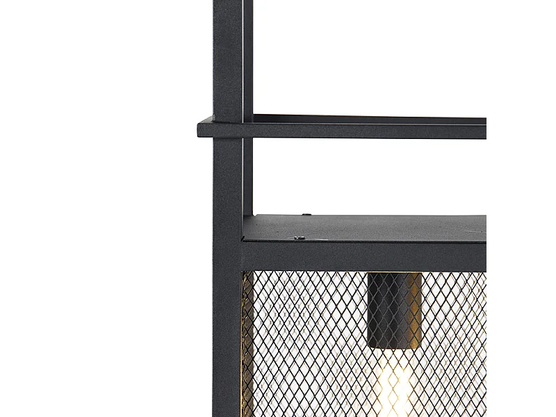 Suspension industrielle noire avec maille 4 lumières - Cage Rack