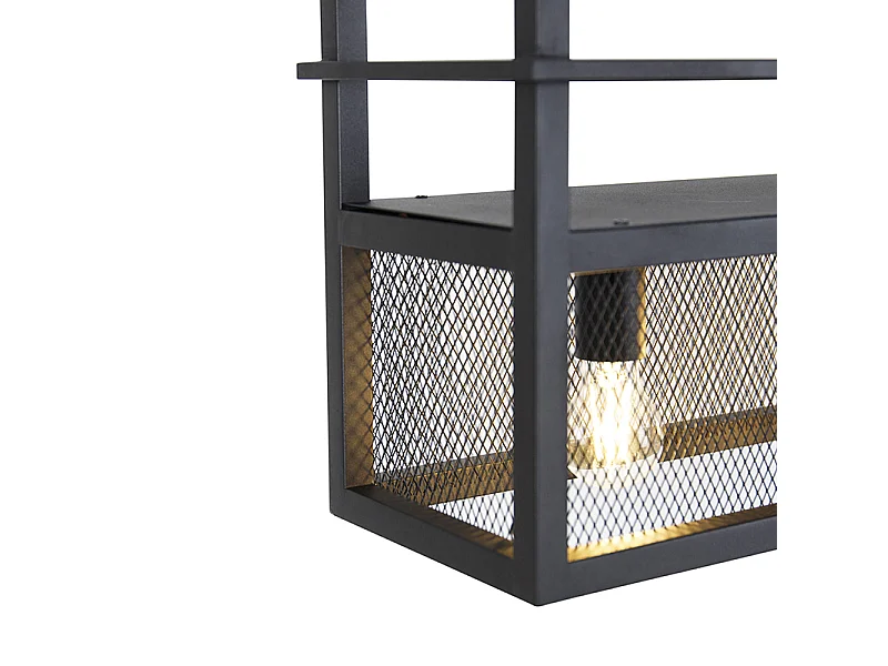 Suspension industrielle noire avec grille 4 lumières - Cage Rack