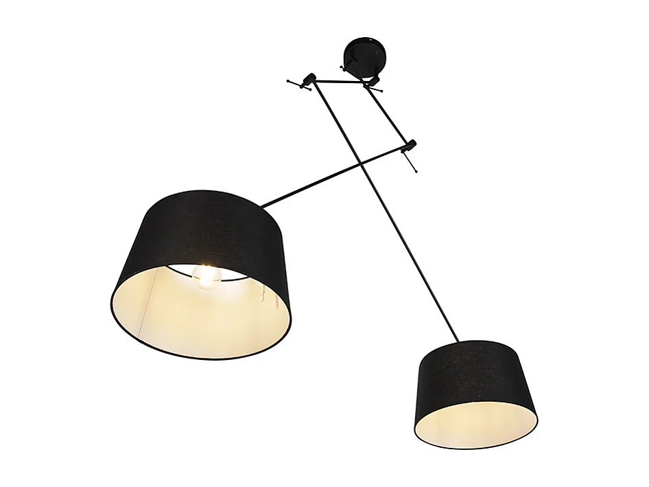 Suspension noire avec abat-jour en lin noir 35 cm 2 lumières - Blitz