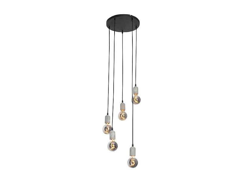 Suspension industrielle noire avec béton rond 5 lumières - Pedra