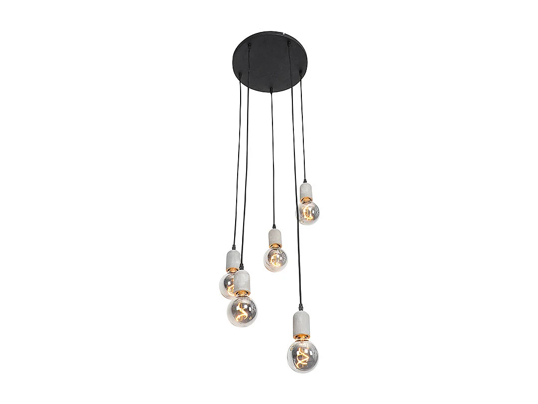 Suspension industrielle noire avec béton rond 5 lumières - Pedra