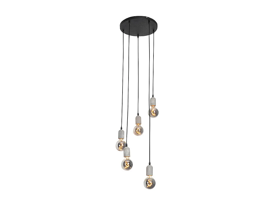 Suspension industrielle noire avec béton rond 5 lumières - Pedra