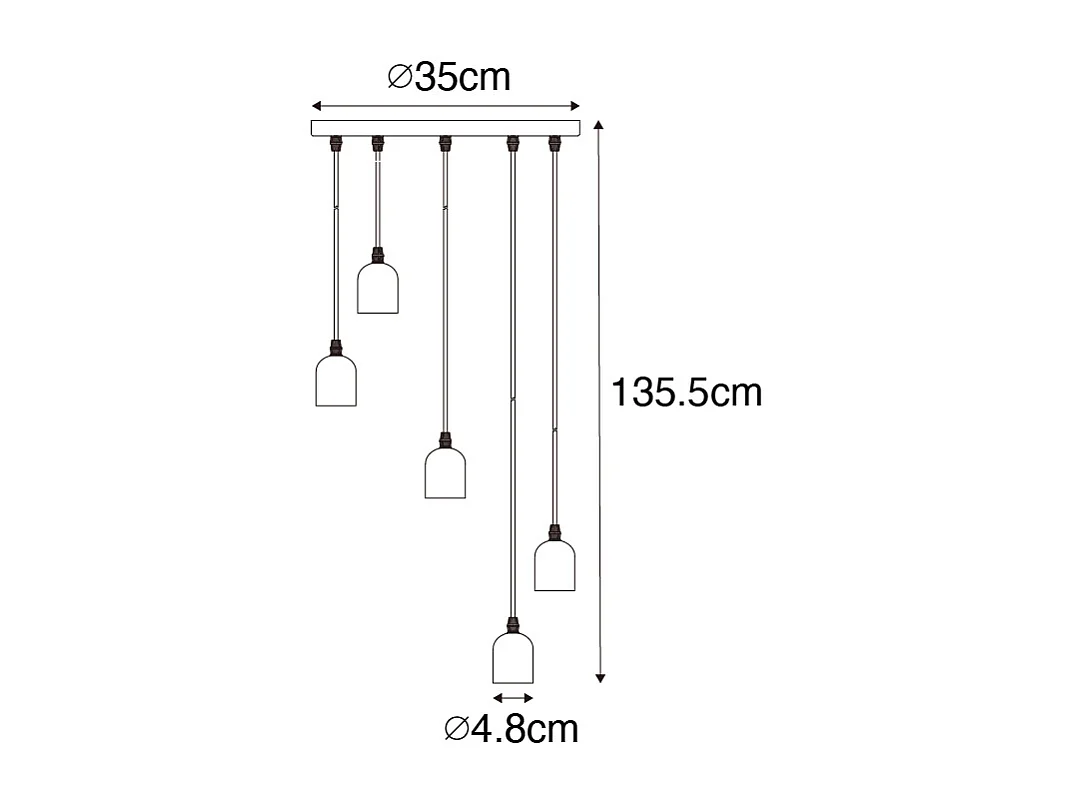 Suspension industrielle noire avec béton rond 5 lumières - Pedra