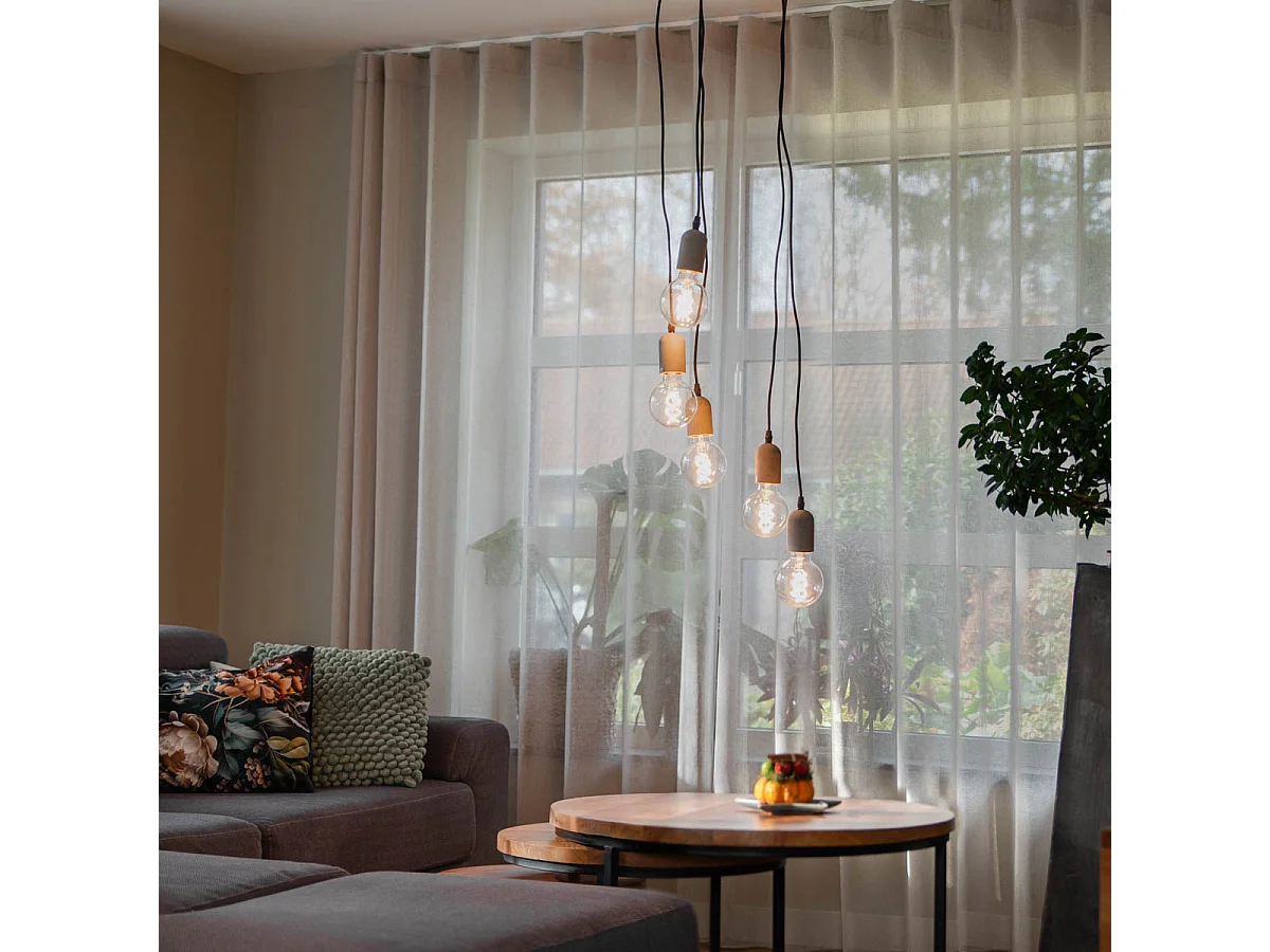 Suspension industrielle noire avec béton rond 5 lumières - Pedra