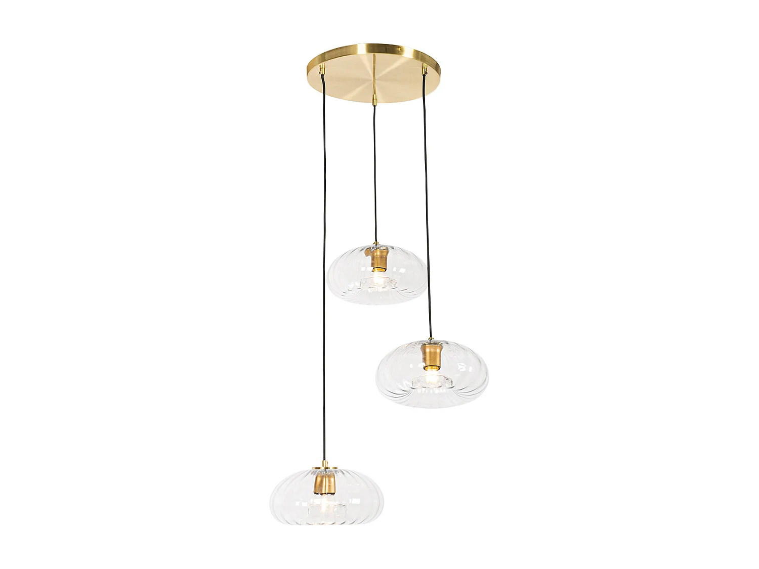 Lampe à suspension Art Déco dorée avec verre ronde 3 lumières - Ayesha