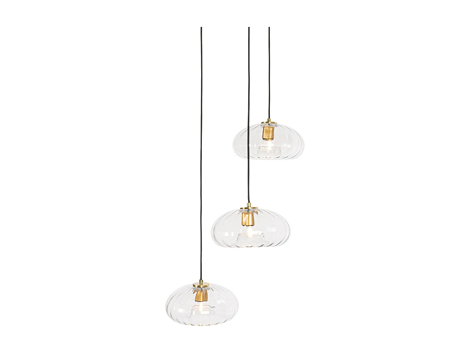 Lampe à suspension Art Déco dorée avec verre ronde 3 lumières - Ayesha