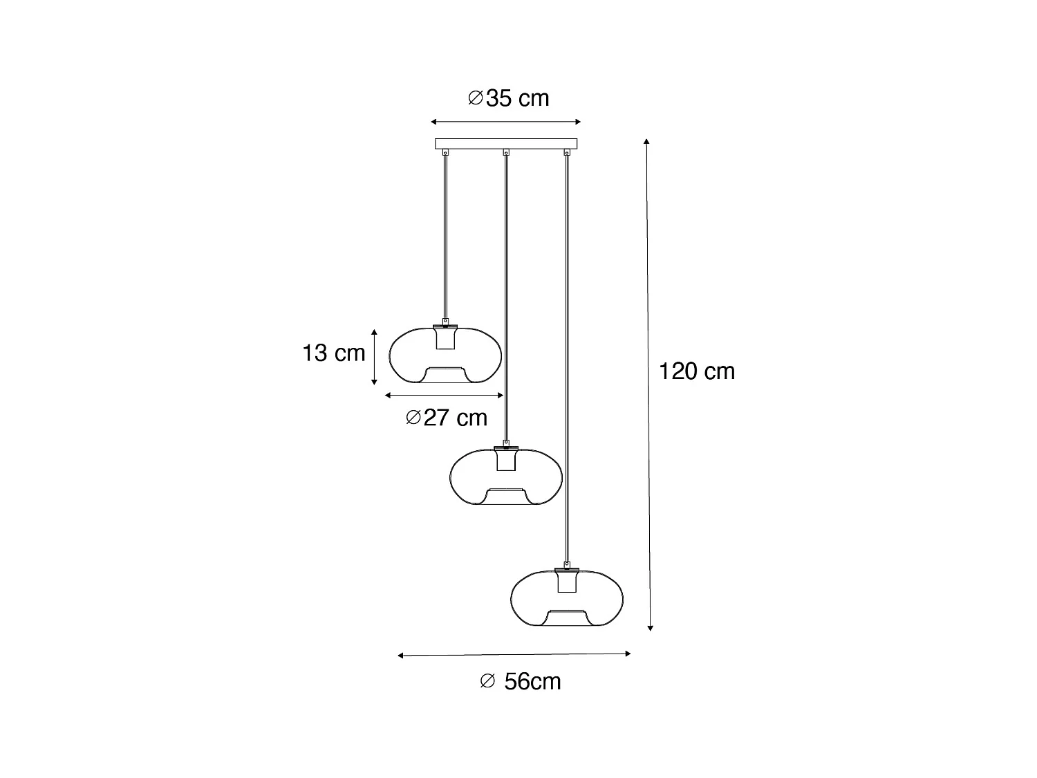 Lampe à suspension Art Déco dorée avec verre ronde 3 lumières - Ayesha