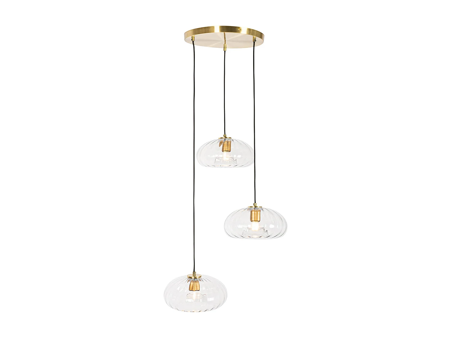 Lampe à suspension Art Déco dorée avec verre ronde 3 lumières - Ayesha