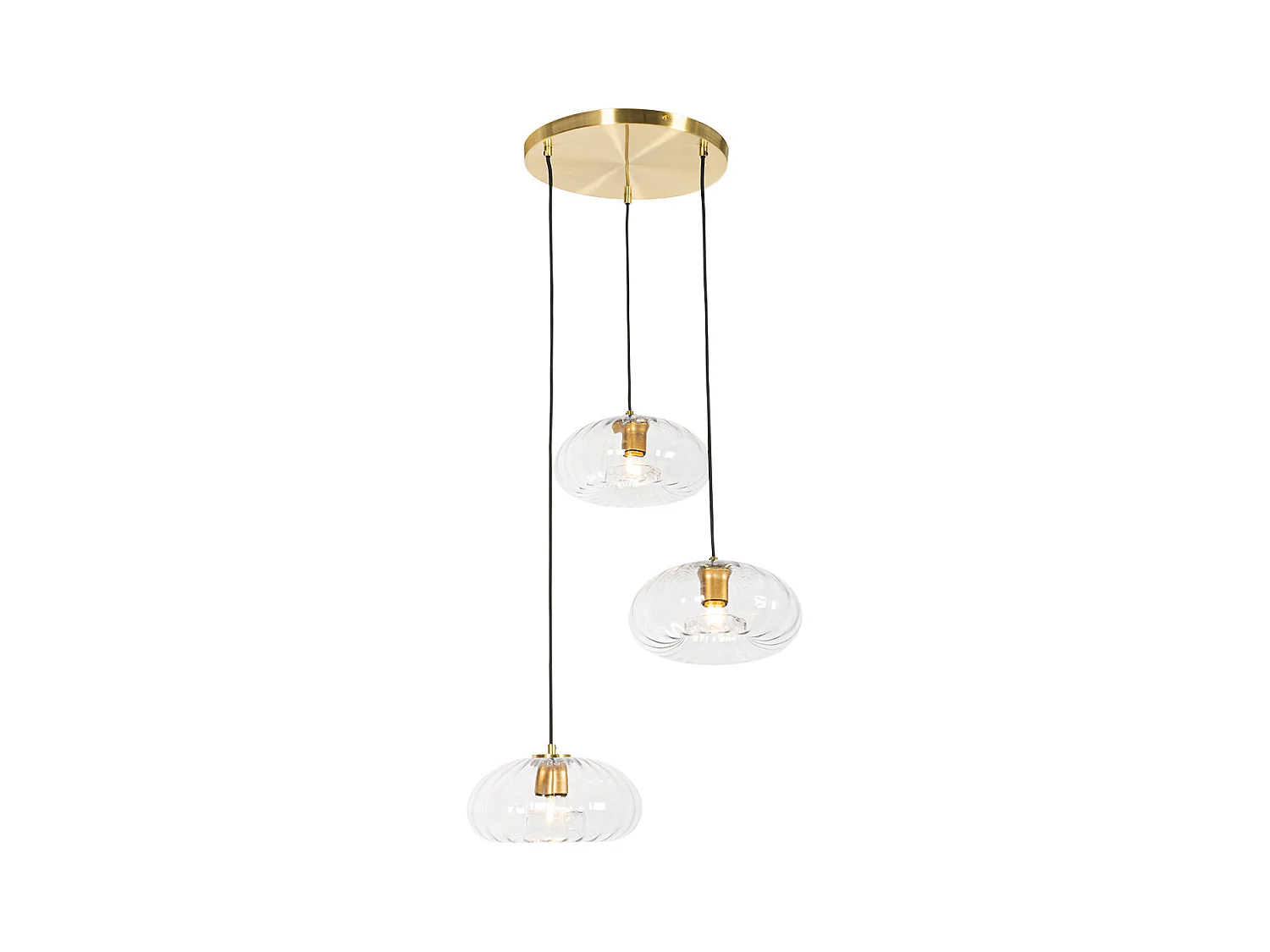 Lampe à suspension Art Déco dorée avec verre ronde 3 lumières - Ayesha