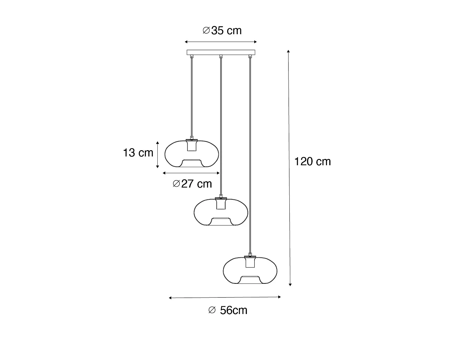 Suspension Art Déco dorée avec verre rond 3 lumières - Ayesha