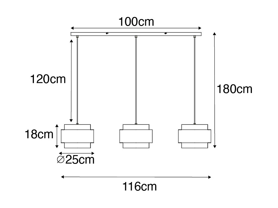 Suspension moderne noire avec or 3 lumières - Elif