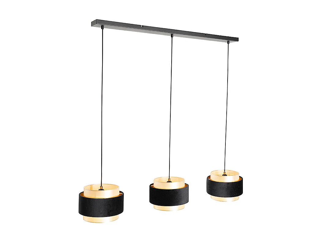 Suspension moderne noire avec or 3 lumières - Elif