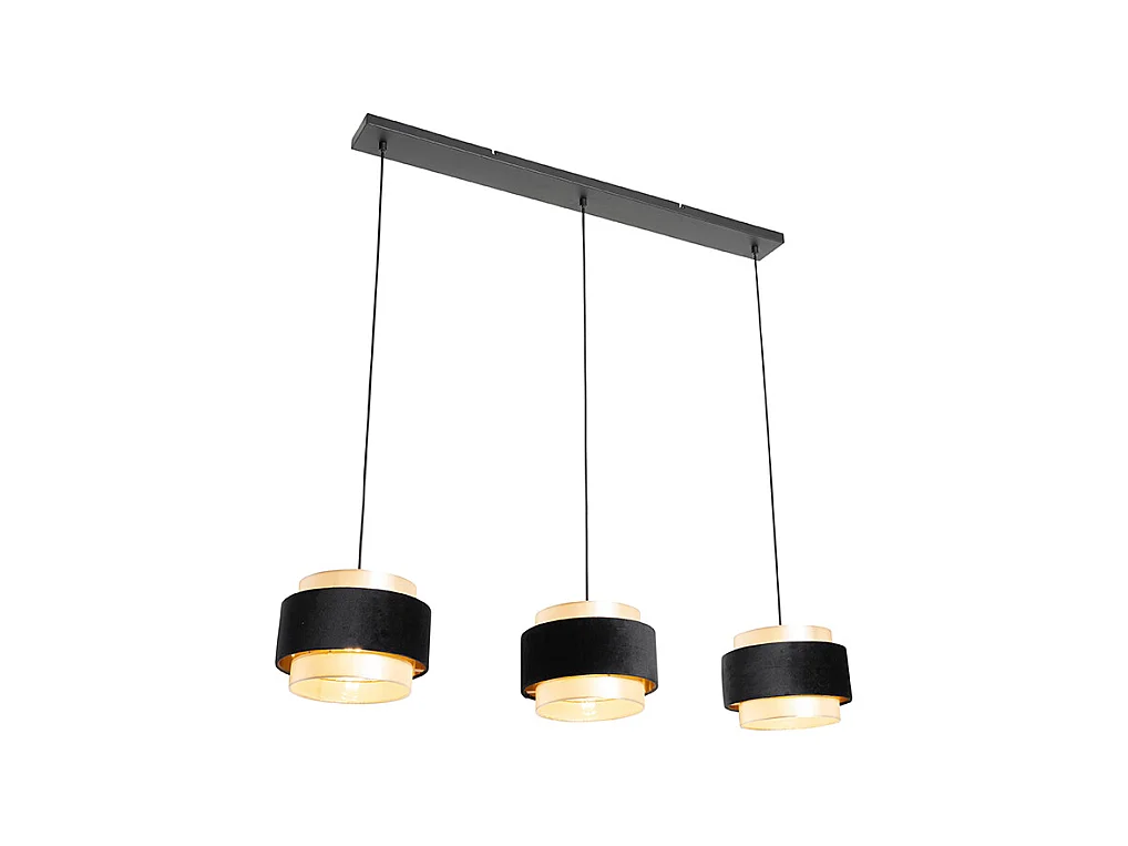 Suspension moderne noire avec or 3 lumières - Elif