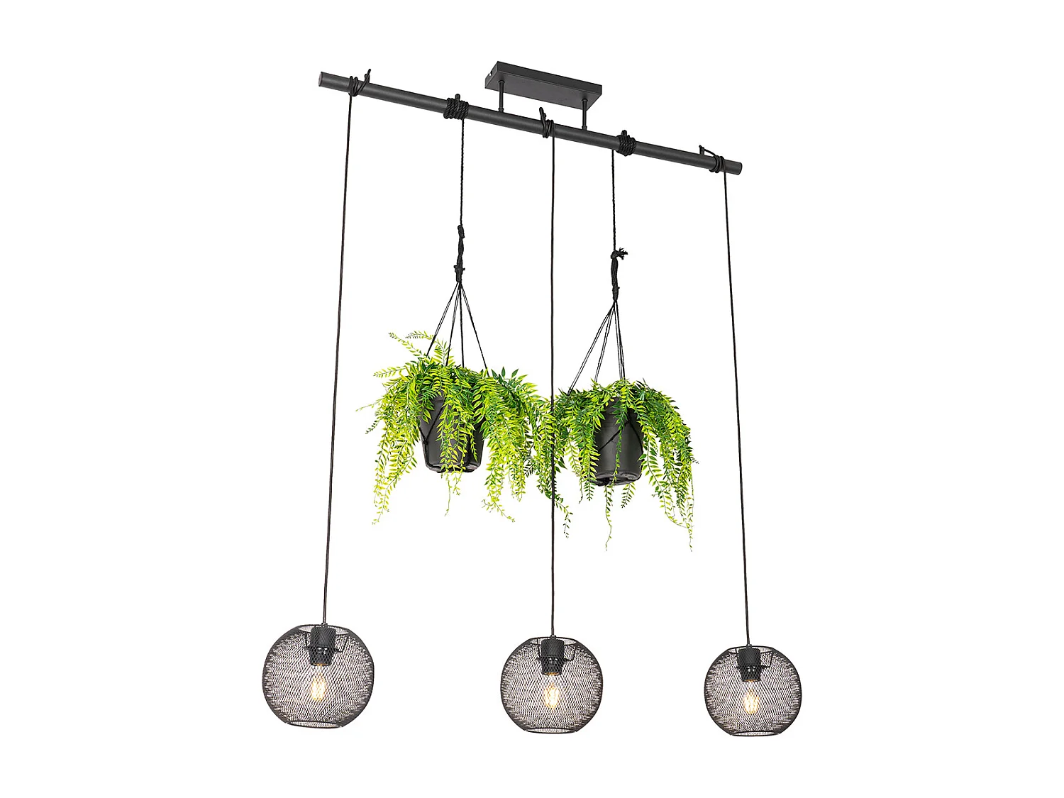 Suspension industrielle noire 3 lumières - Flor