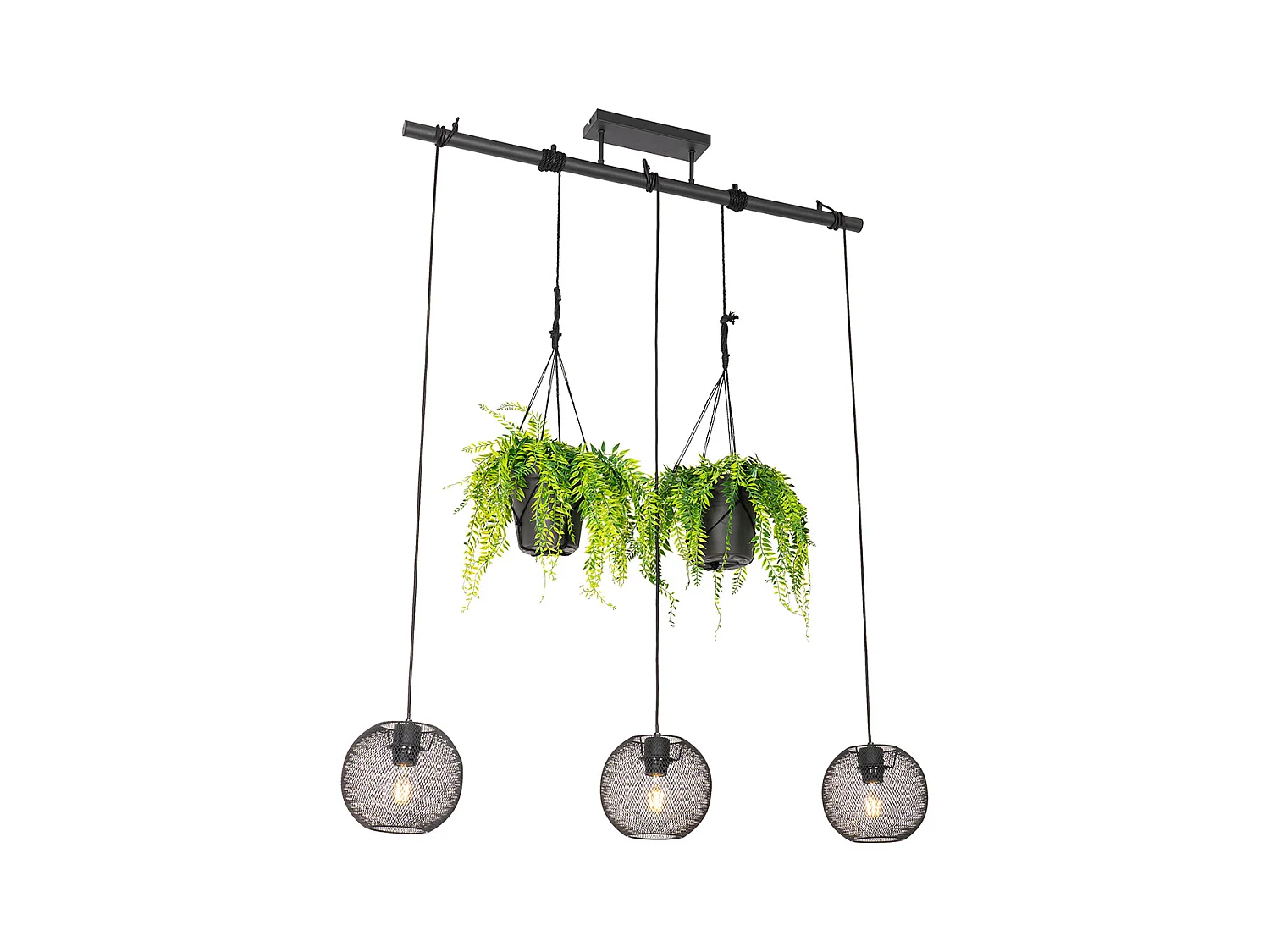 Suspension industrielle noire 3 lumières - Flor