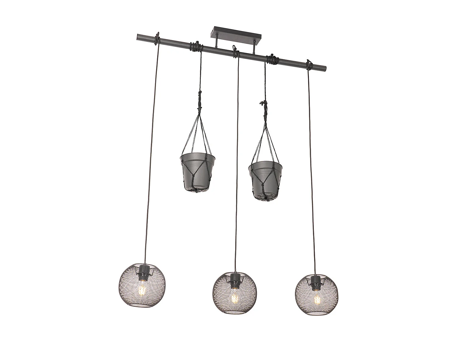 Suspension industrielle noire 3 lumières - Flor