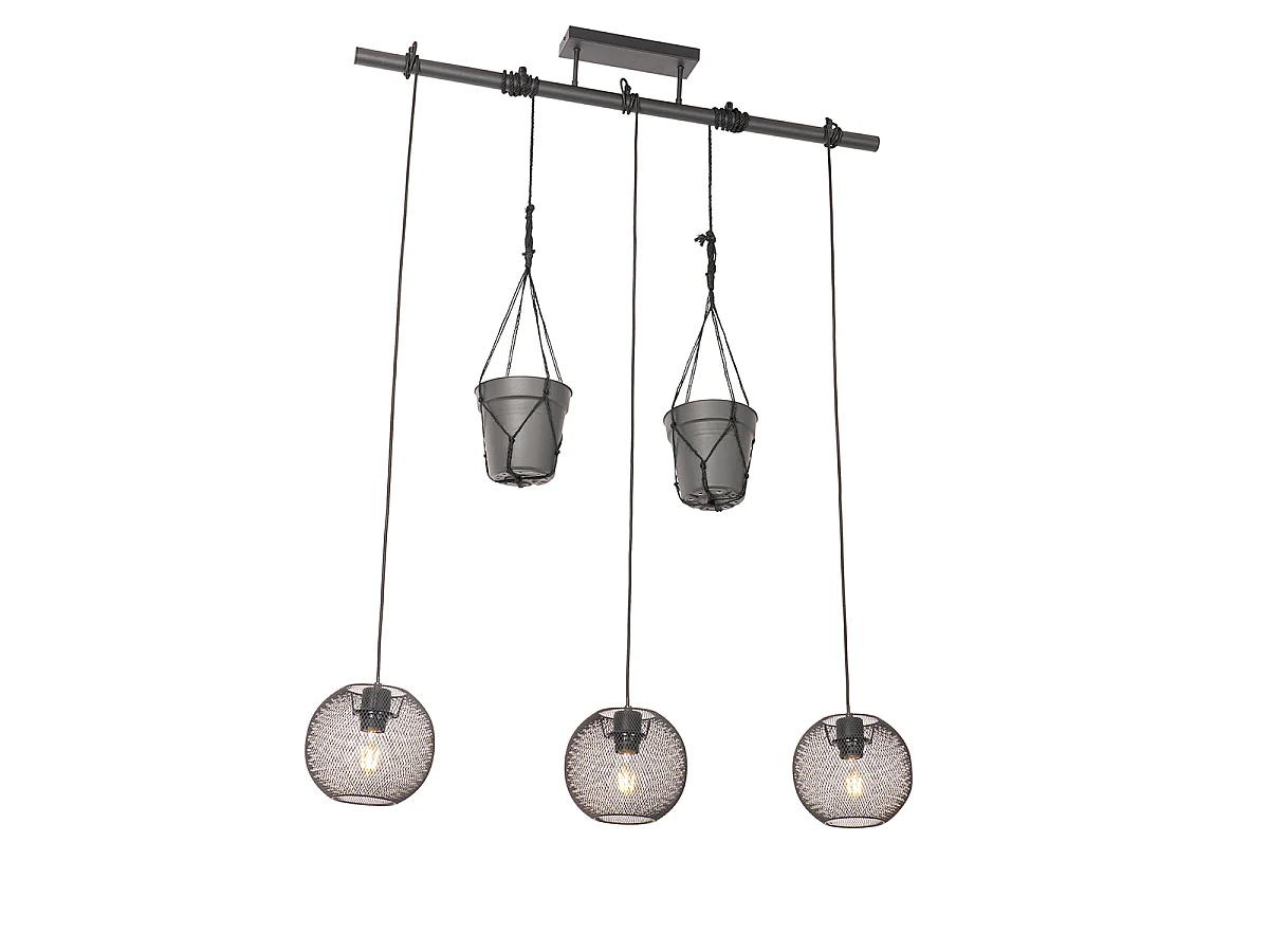 Suspension industrielle noire 3 lumières - Flor