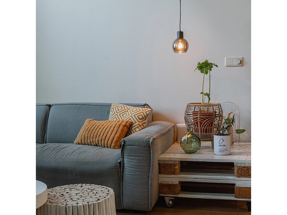 Suspension Art Déco noire avec verre fumé - Vidro