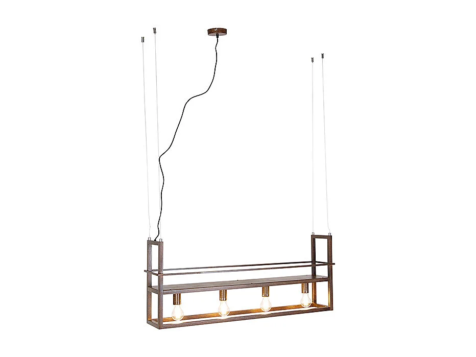 Suspension industrielle brun rouille avec étagère 4 lumières - Cage Rack