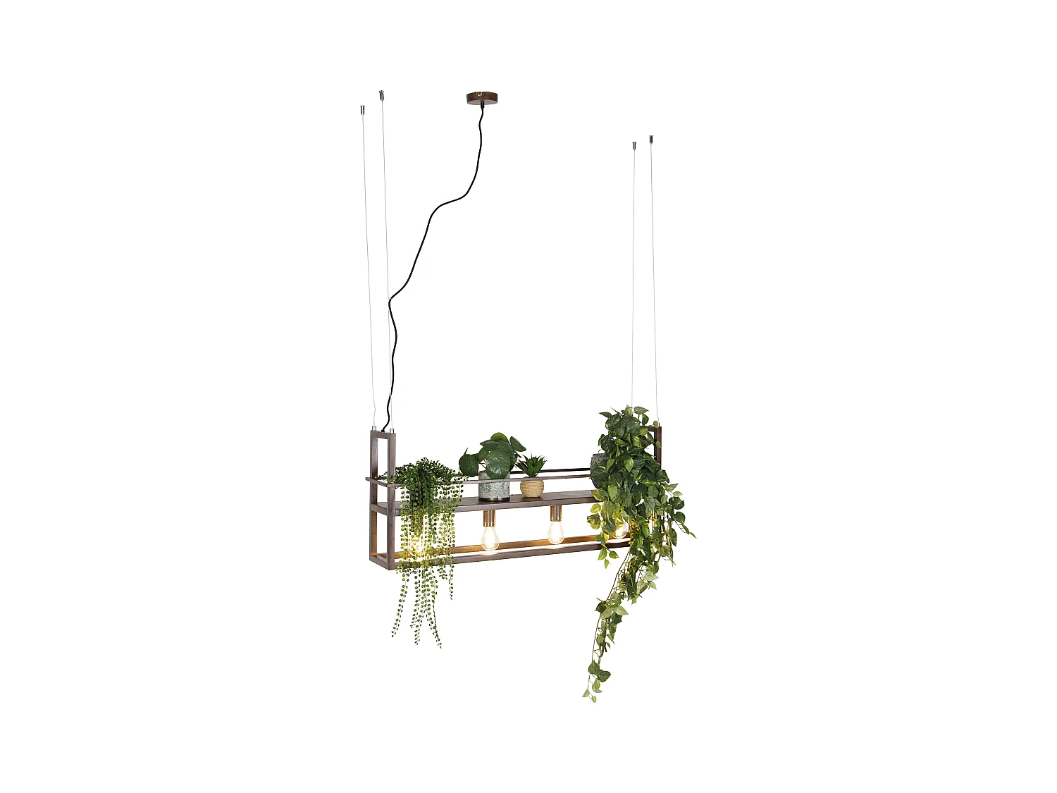 Suspension industrielle brun rouille avec étagère 4 lumières - Cage Rack